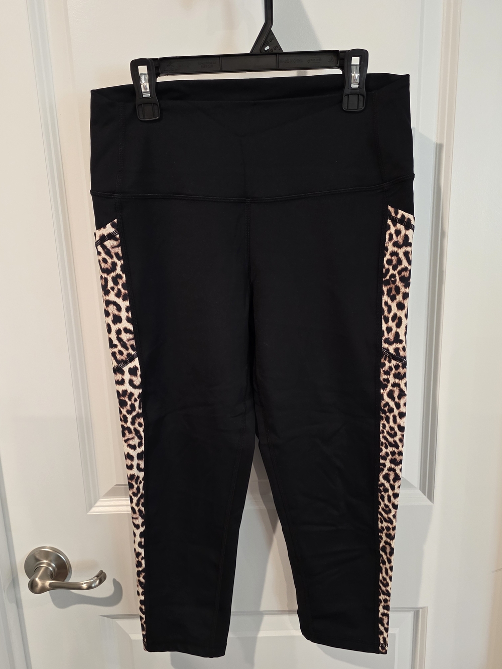 ZYIA Black Leggings with Leopard Print Side Panels